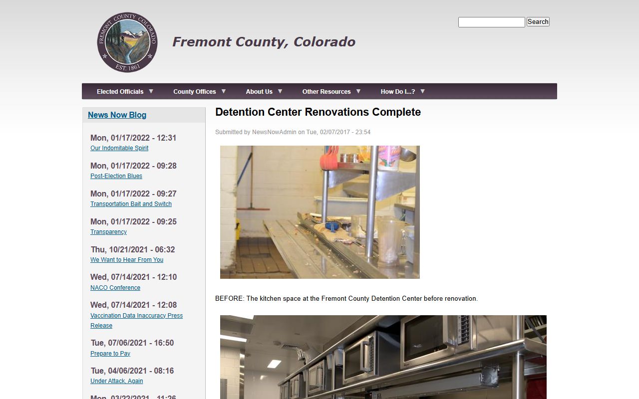 Fremont County detention center renovation article showing kitchen and laundry project information