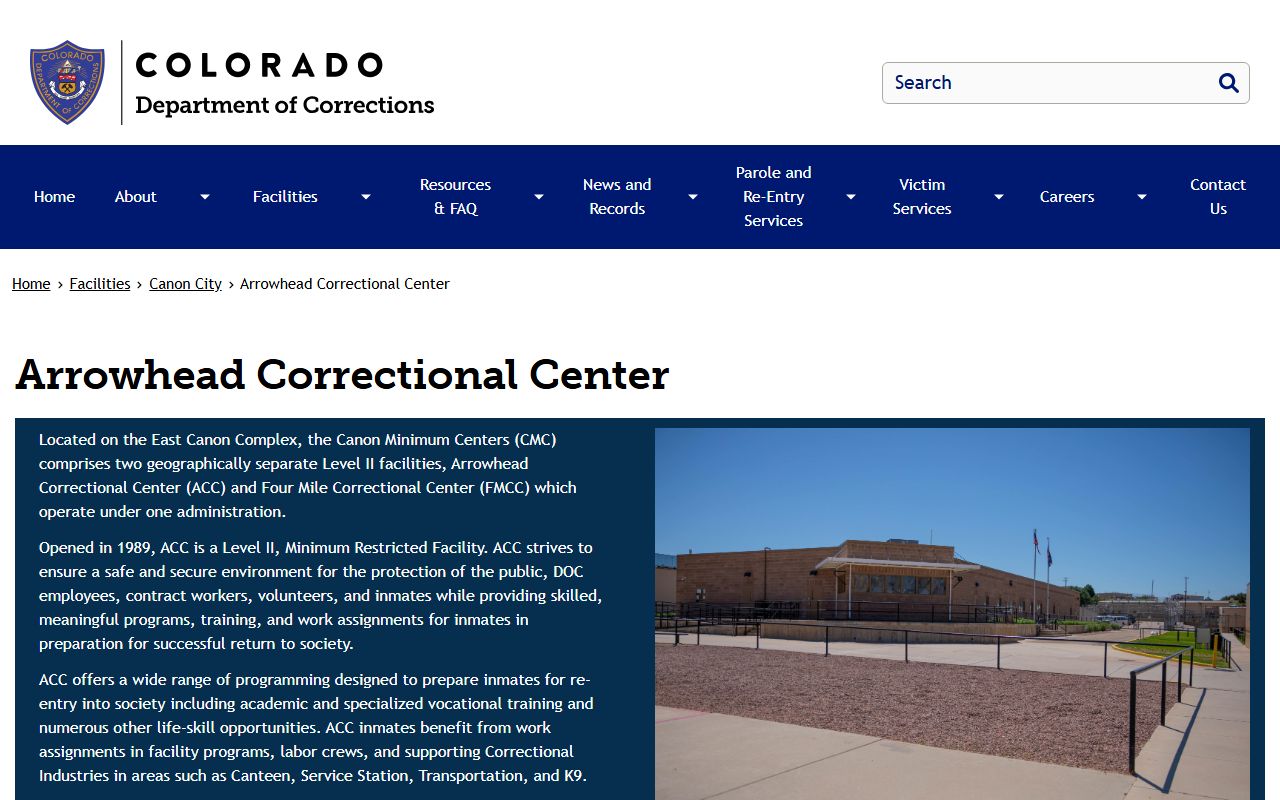 CDOC Arrowhead Correctional Center facility profile and visiting information