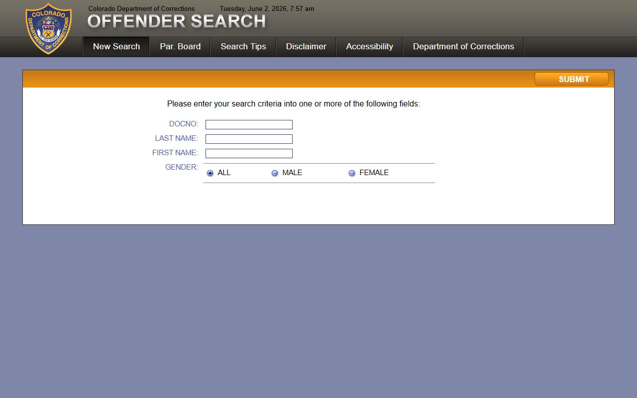 Fremont County inmate population CDOC offender search fields